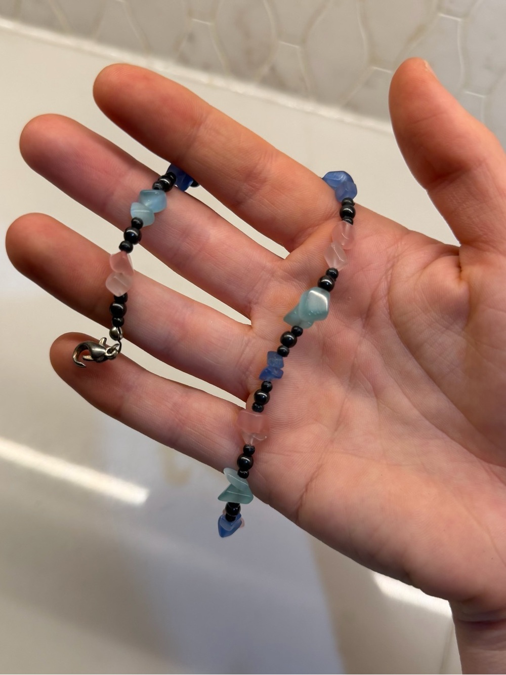 Handmade Blue & Pink Beaded Bracelet